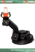 360 Quick Connect Camera Mount for GoPro Cameras and 360 Quick Connect GoPro Cleat Connector on a GoPro Suction Cup Mount