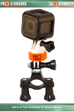 360 Quick Connect 2 Tine GoPro Connector and 360 Quick Connect Camera Mount on a GoPro Handlebar Mount with a GoPro Hero 5 Session