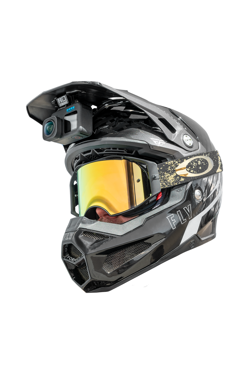 Lateral GoPro motorcycle helmet mount.