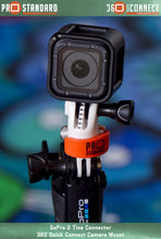 360 Quick Connect 2 Tine GoPro Connector and 360 Quick Connect Camera Mount on a GoPro 3-Way with a GoPro hero 5 Black