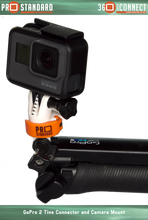 360 Quick Connect 2 Tine GoPro Connector and 360 Quick Connect Camera Mount on a GoPro 3-Way